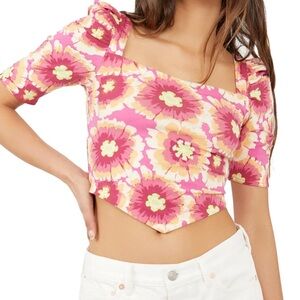 Free People Pink Floral Crop Top